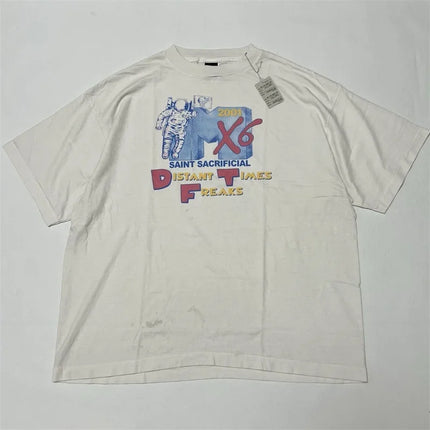 SAINT Mxxxxxx T-Shirts Men Women 1:1 Best Quality Anime Character Print Black Washed Oversized Short Sleeve
