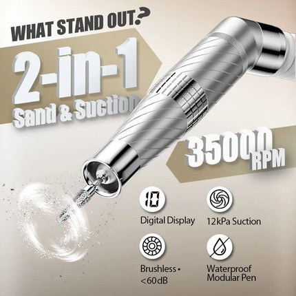 2 in 1 Nail Drill and Dust Collector 240W Brushless Professional Integrated Vacuum Machine for Salon Use Complete Kit