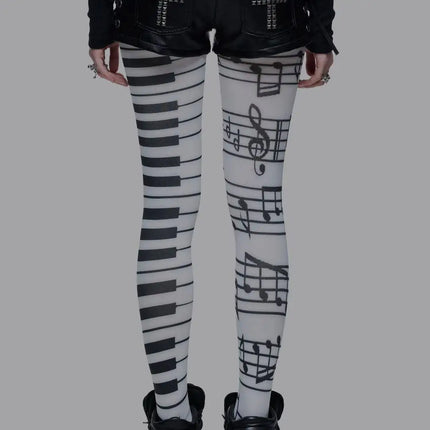 Spring Women's Notes Print Harajuku Style Stockings Y2K Vintage Piano Keys Elements Fashion Pantyhose Cool Girls Accessories