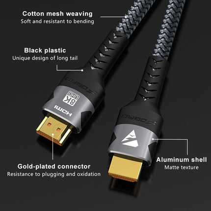 8K HDMI Cable 2.1 48Gbps High Speed HDMI Braided Cord-4K@120Hz 8K@60Hz, DTS:X, HDCP 2.2 & 2.3, HDR 10 for - product image fro