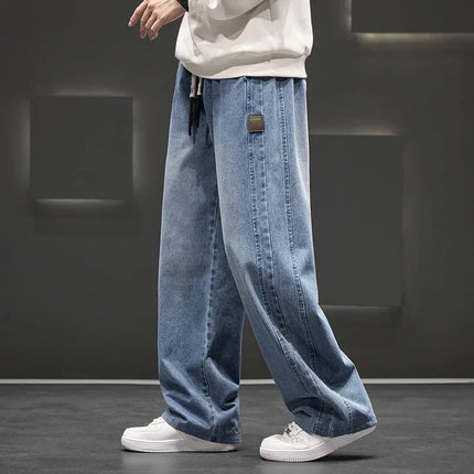 8XL New Wide Leg Washing Jean Pants Men Trousers Neutral Solid Color Loose Casual Straight Outdoor Fashion Plus Size Pants
