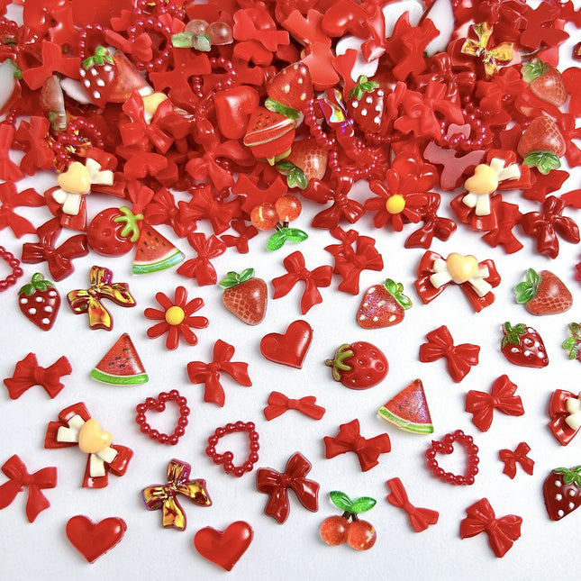 100 unidades/bolsa de bonitos dijes para uñas de lazo, flor, estrella, corazón, mezclados al azar, dulces, huecos, de perlas, accesorios de decoración para uñas.
