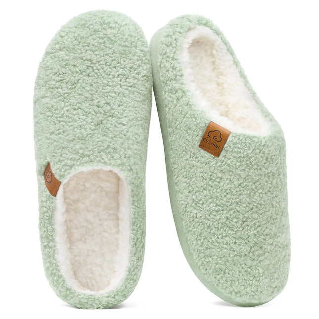 Shevalues Fur Lining Women's Slippers Curly Fleece House Shoes Fuzzy Comfy Warm Bedroom Slides Memory Foam Soft Sole Slippers