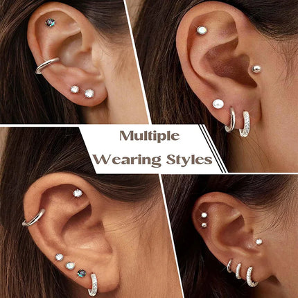 Stainless Steel Stud Hoop Earrings for Women Flat Back Cartilage Earrings 925 Sterling Silver Small Hoops Trendy Earring Set