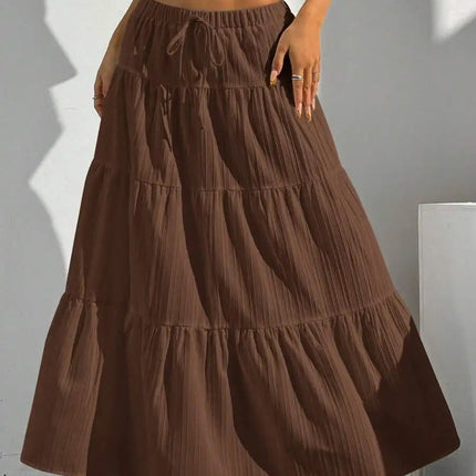 European and American Cross-Border New Style Wish Spring and Summer Women's Skirts, Tie-Strap Spliced Flared Skirts, Loose Long