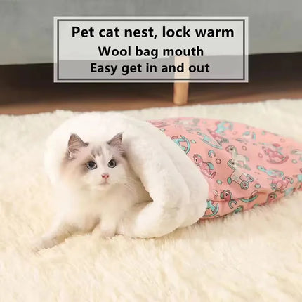 Winter Enclosed Fleece Lined Self Warming Washable Cat Cave Bed Pet Mat Sleeping Bag Indoor Pet Nest Pet Supplies