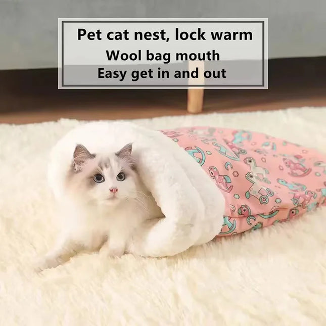 Winter Enclosed Fleece Lined Self Warming Washable Cat Cave Bed Pet Mat Sleeping Bag Indoor Pet Nest Pet Supplies
