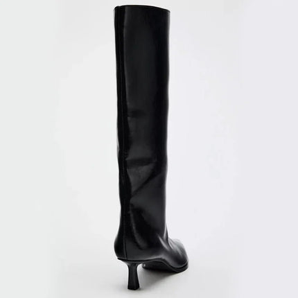 Bla Wide Boot Tube Pointed Toe  Heel High Tube Pants Long Boots Faion Knight Boots Women's New Autumn Winter oes