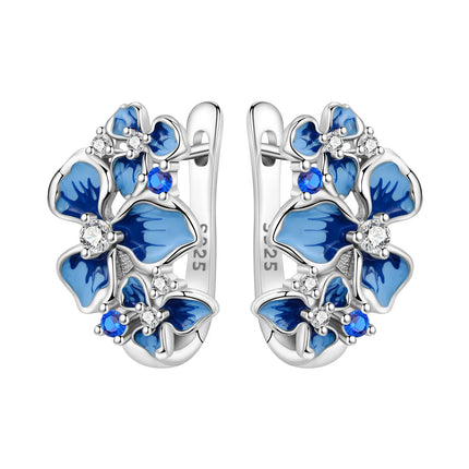 Orstarry Original 925 Sterling Silver Blue Iris Flower Earrings Women Hoop Earring Anniversary Jewelry Trendy Gifts