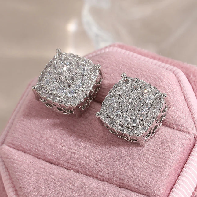Delicate stud earrings for men and women Square accessories suitable for wedding parties go with
