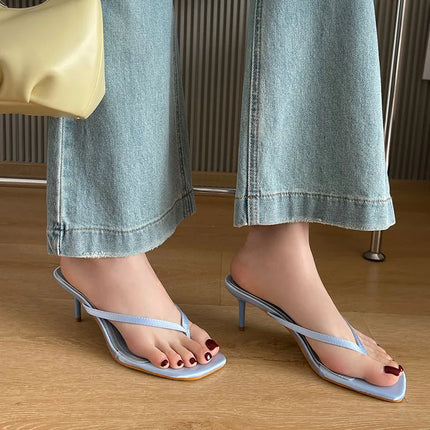 Spring Summer Women Heeled Slippers Sandals Pink Beach Female Flip flops Fashion Thin Heels Ladies Slippers Slides Shoes Pumps