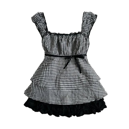 Harajuku Retro Y2K E-Girl Casual Dress Sexy Slim Chic Graphic Print Lace-Up Halter Neck Dresses Goth Grunge Fairycore Streetwear