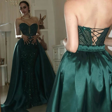 Mermaid Green Evening Dress Elegant Sweetheart Sleeveless Customized Homecoming Dresses Luxury Lace Up Back Celebrity Gowns