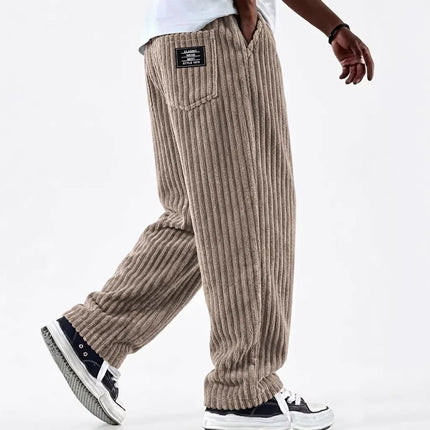 Men's New Fashion Solid Color Ribbed Casual Pants Comfortable Loose Versatile Trendy Minimalist High Quality Streetwear Trousers