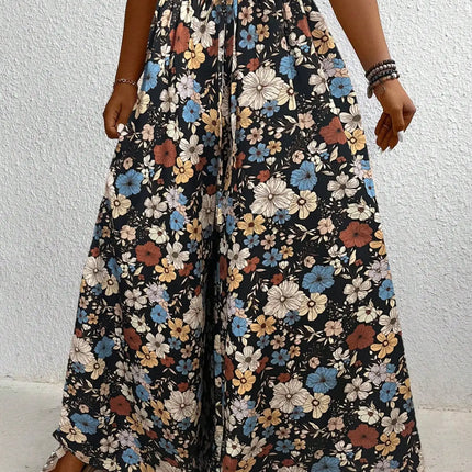 Plus Size Women's Clothing Loose Comfortable Commuting Casual Style Summer Printed Long Pants Elastic Waist Drawstring Draped Wide Leg Pants