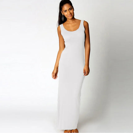 Women‘s Maxi Dress Sleeveless Bodycon Long Dress Elegant Casual Homewear Spring Summer Cool Solid-Color Dress