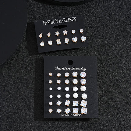 21 Pcs White Shiny Wedding Earrings Set For Women Men Fashion Vintage Crystal Star Heart Design Studs Trendy Jewelry Gifts 2024