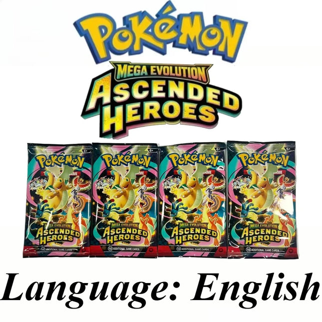 Pokemon Karten Mega Entwicklung Aufgestiegene Helden Englische Version Karten pro Packung Seltene Sammelkarten für Sammler Geschenk 4 Packs