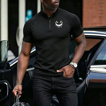 Men's Quick Dry Breathable Quarter Zip Polo Shirts Slim Fit Stretch Short Sleeve Stand Collar Workout Training Sport GYM