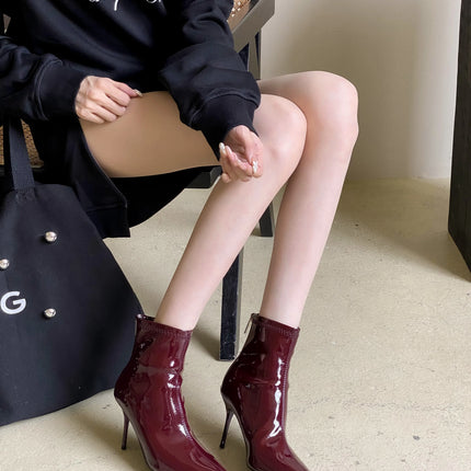 Black Ankara Red High Heel Boots Women's 2025 Autumn and Winter Knight Boots Fashion Two Wear Patent Leather High Boots