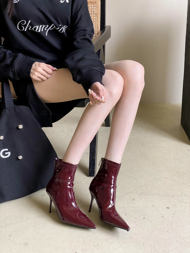 Black Ankara Red High Heel Boots Women's 2025 Autumn and Winter Knight Boots Fashion Two Wear Patent Leather High Boots
