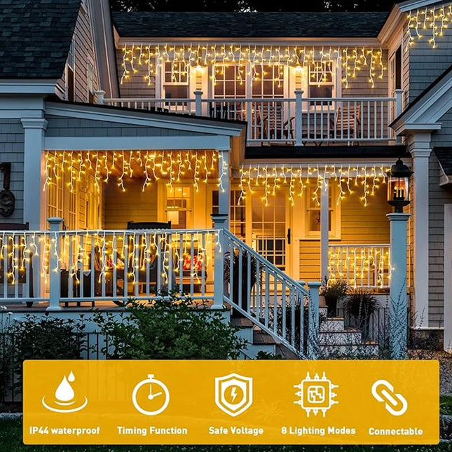6.5200LED/20M480LED Icicle String Lights Christmas 40Drops 8 Modes, Plug in Curtain Waterproof for - product image 2