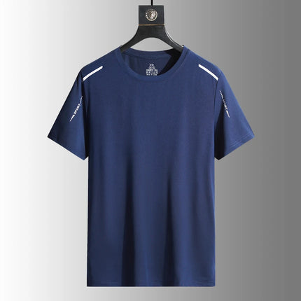 Summer Men's Silk Ice Round Collar T-shirt, Simple Running Fitness Suit, Breathable Thin T-shirt, Quick Dry T-shirt, Summer Tees
