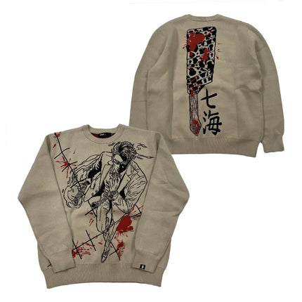 Heavyweight Anime Character Y2K Style Oversized Knitted Sweater Couple Loose Autumn Winter Overhead Knitted Pullover