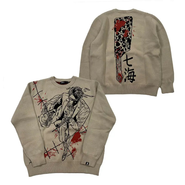 Suéter de punto holgado de gran tamaño para pareja, estilo Y2K, con personaje de anime de peso pesado, para otoño e invierno, jersey de punto sin cierre