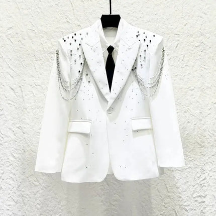 PFHQ Metal Chain Diamond Men Suit Jacket High Street Fashion Performance Handsome Male Blazer 2026 Summer New Trend 21P3896