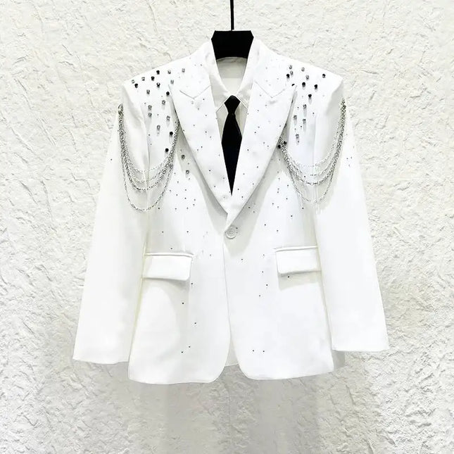 PFHQ Cadena de metal Diamante Chaqueta de traje para hombre Moda urbana de alta gama Blazer masculino atractivo para actuaciones Tendencia de verano 2026 Nuevo 21P3896
