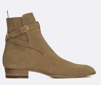 Black Buckle Genuine Leather Ankle Boots for Men Low-heeled Western Boots Safety Shoes Man for Work Handmade Winter Desert Boots