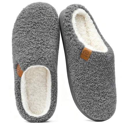 Shevalues Fur Lining Women's Slippers Curly Fleece House Shoes Fuzzy Comfy Warm Bedroom Slides Memory Foam Soft Sole Slippers