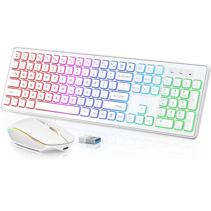 Backlit Wireless Keyboard and Mouse,Quiet Light Up Keys, Tilt Legs, Rechargeable USB Cordless Combo for Computer - product im
