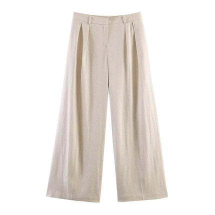 Women's Two Piece Suit Summer 2026 Double Breasted Short Sleeve Blazer High Waist Wide Leg Trousers Female Commute Office Set