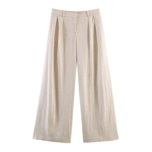 Women's Two Piece Suit Summer 2026 Double Breasted Short Sleeve Blazer High Waist Wide Leg Trousers Female Commute Office Set