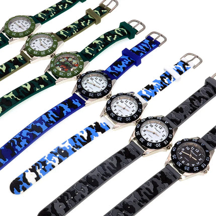 Luminous Hands Boys Girls Fashion Camouflage Silicone Strap Quartz Watches Children Kids Students Digital Cool Waterproof Clocks