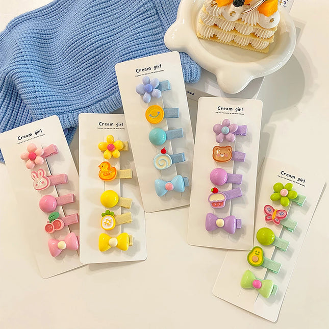 5 Teile/Set Süße Cartoon Baby Mädchen Haarspangen Süße Blumen Schleifen Seitenclips Pony Clips Kinder Haarspangen Haarschmuck