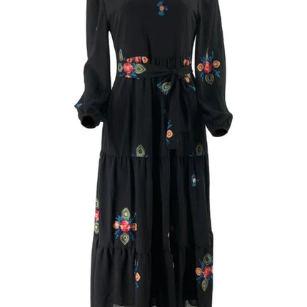Eid Muslim Abayas for Women Dress Floral Embroidery Long Sleeve Dubai Long Robe Party Dress Vestidos Abaya Autumn Vestidos 2024