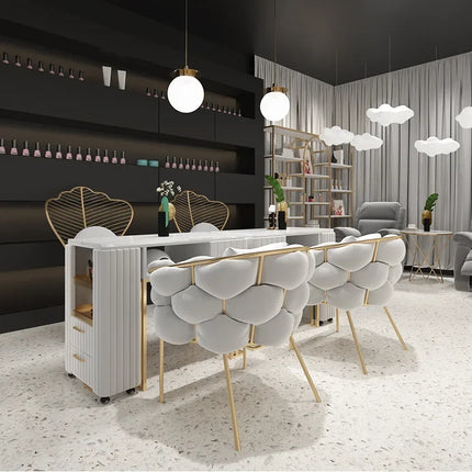 Professional Nail Beauty Salon Furniture Set Luxury Manicure Desk & Chair White Client Table Iron & Metal for Living Room