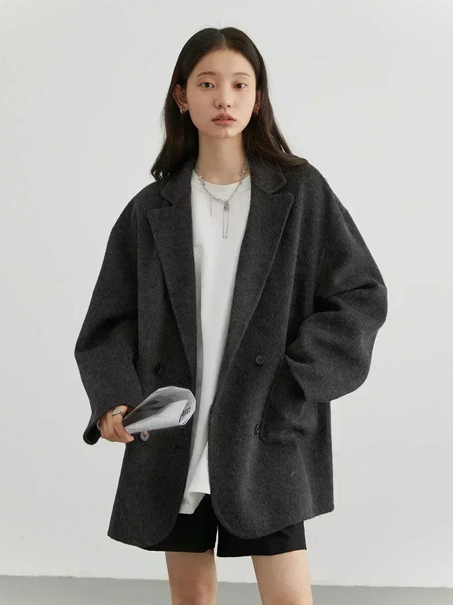CHIC VEN Women's Woolen Coats Loose Casual Double Breasted Retro Double-sided Jacket Office Lady - product image 2