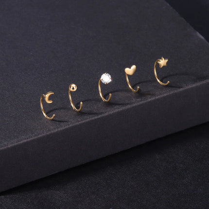 ZEMO 20G 2PCS 999 Sliver Hoop Earring Gold Plated Heart Round Ear Hoop Zircon Opening Huggies Piercings Girls Cute Circle Rings