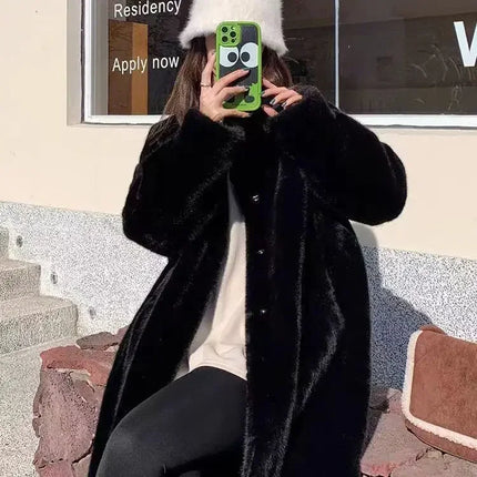 Women Pink Thick Faux Fur Jacket Colorblock Autumn Winter Maxi Coat Long Warm Luxury Belt Fur Parkas Bontjas Furry Outerwear