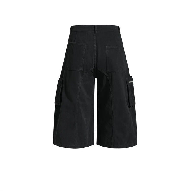 Herren Punk Gothic Schnür-Cargo-Shorts High Street Geraffte Bermuda-Shorts Verstellbare Träger Kordelzugsaum