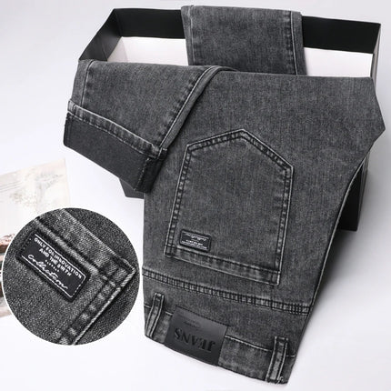 Stretch Pencil Cargo Jeans Gray Men High Street Casual Denim Trousers Fashion Personality Straight Little Feet Men's Pants
