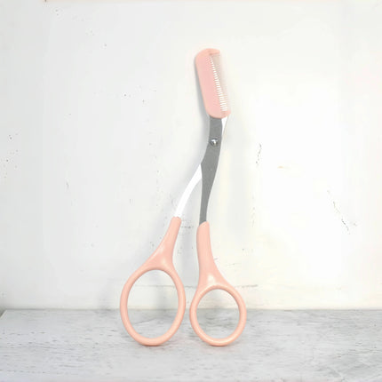 Pink Eyebrow Trimming Scissors With Built-in Comb - Stainless Steel, Precise Grooming Tool, Creating Perfect - product image