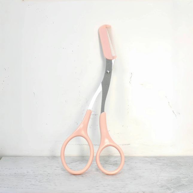 Pink Eyebrow Trimming Scissors With Built-in Comb - Stainless Steel, Precise Grooming Tool, Creating Perfect - product image