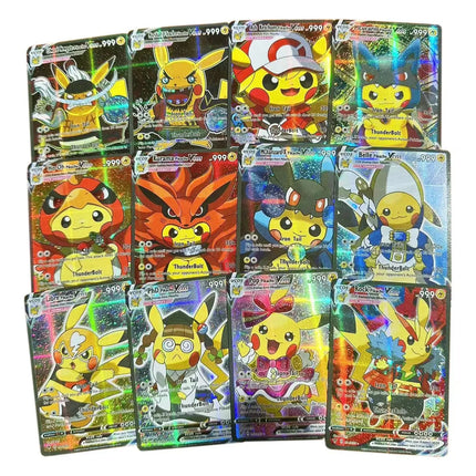 Latest 55PCS Pokemon Anime Holographic Cards Pikachu Characters Cosplay English Shiny Collection Trading Card Toys Kids Gifts