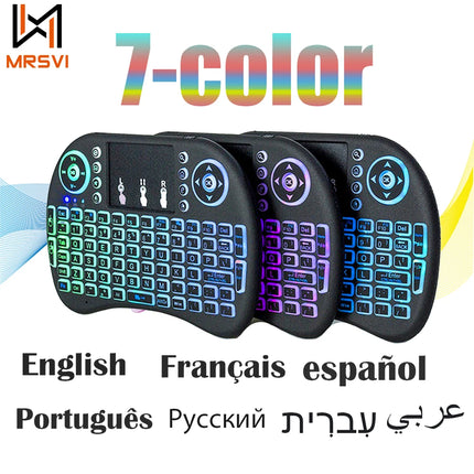 2.4G Air Mouse with Touchpad Keyboard i8 Arabic French Spanish Russian Backlit Mini Wireless Keyboard for PC - product image