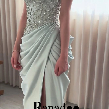 Ranadoo Luxury Halter Beaded Pleated Tiered with Slit Ruched Evening Dress Lace up Straight Vestidos De Gala 2026 Customized